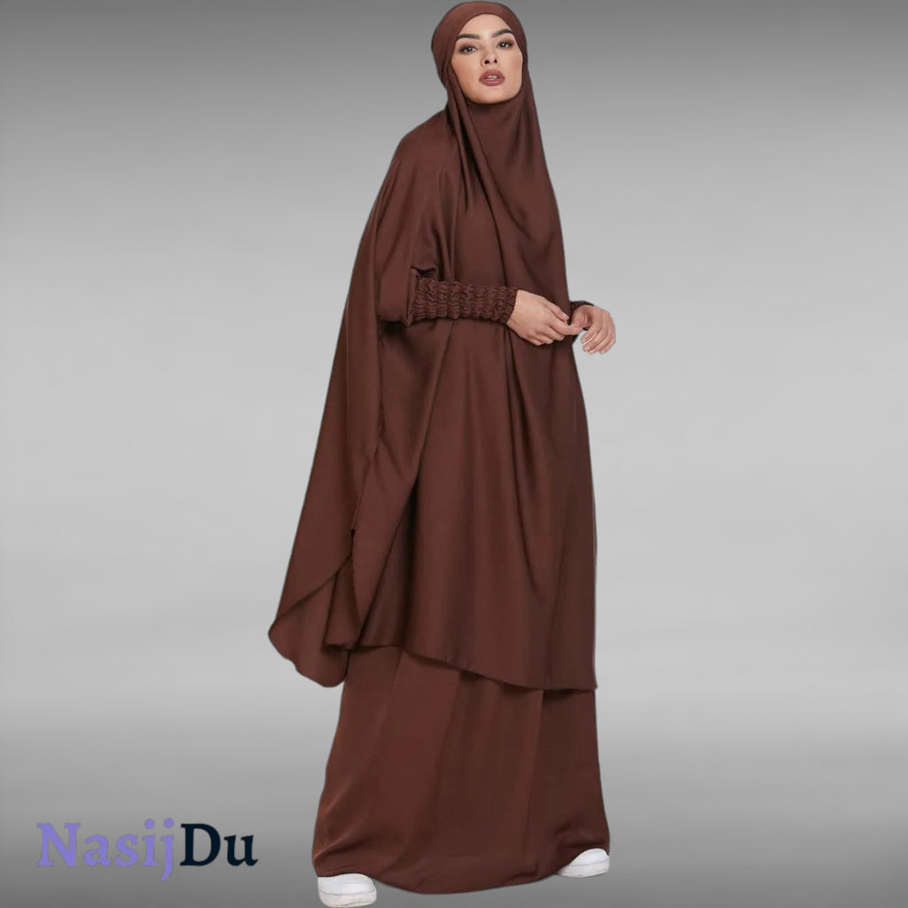 Abaya Moderne à Col O en Tissu Anti-Rides