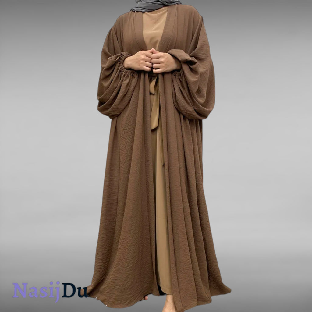 Abaya en Satin à Manches Lanternes